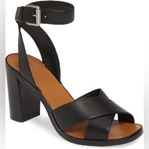 Dolce Vita Nala Block Heel Leather Sandals In Black Leather